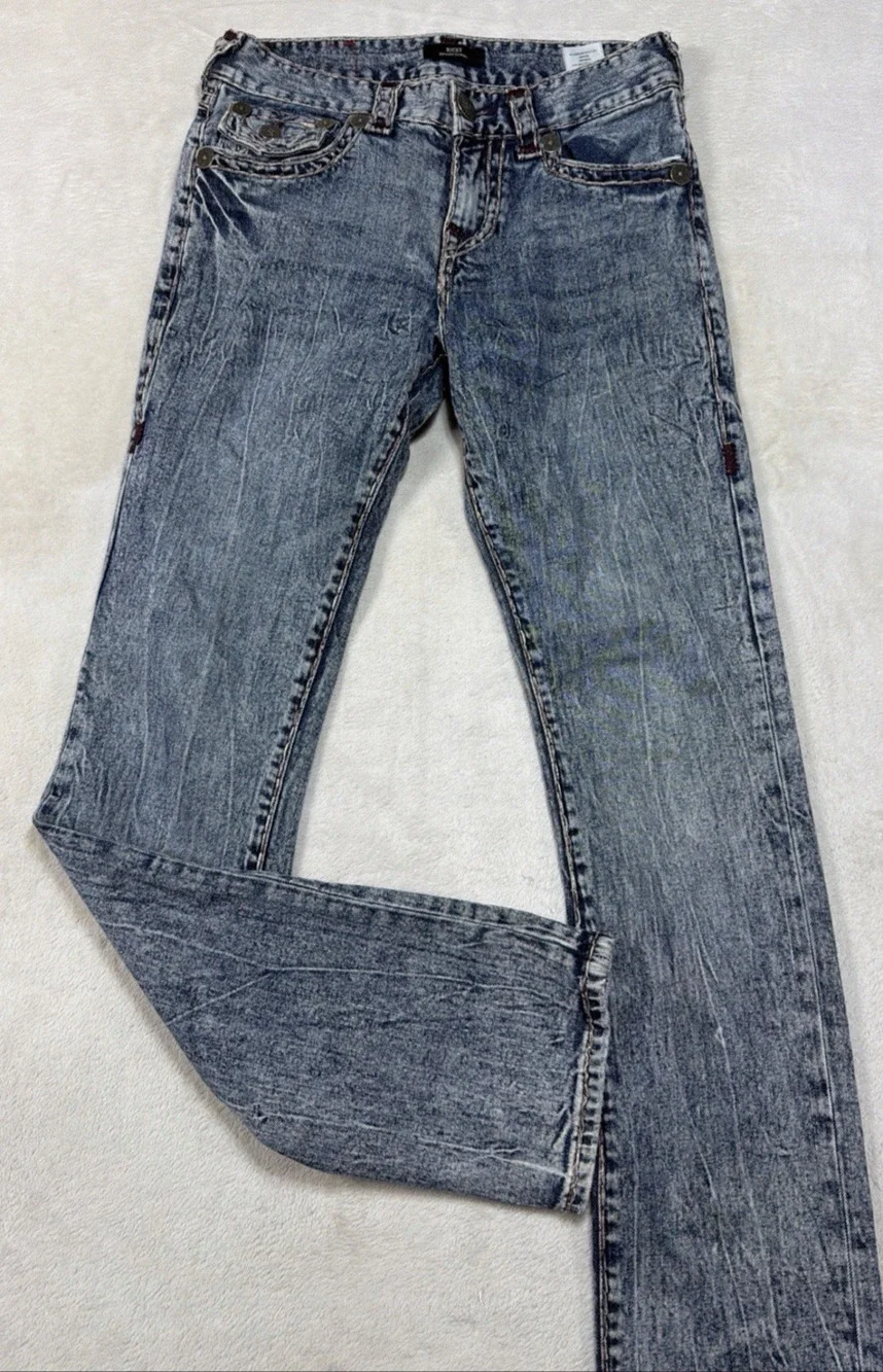 True Religion Ricky Flap Super T Acid Wash Jean Mens SZ 28 Blue Denim Y2K Grunge